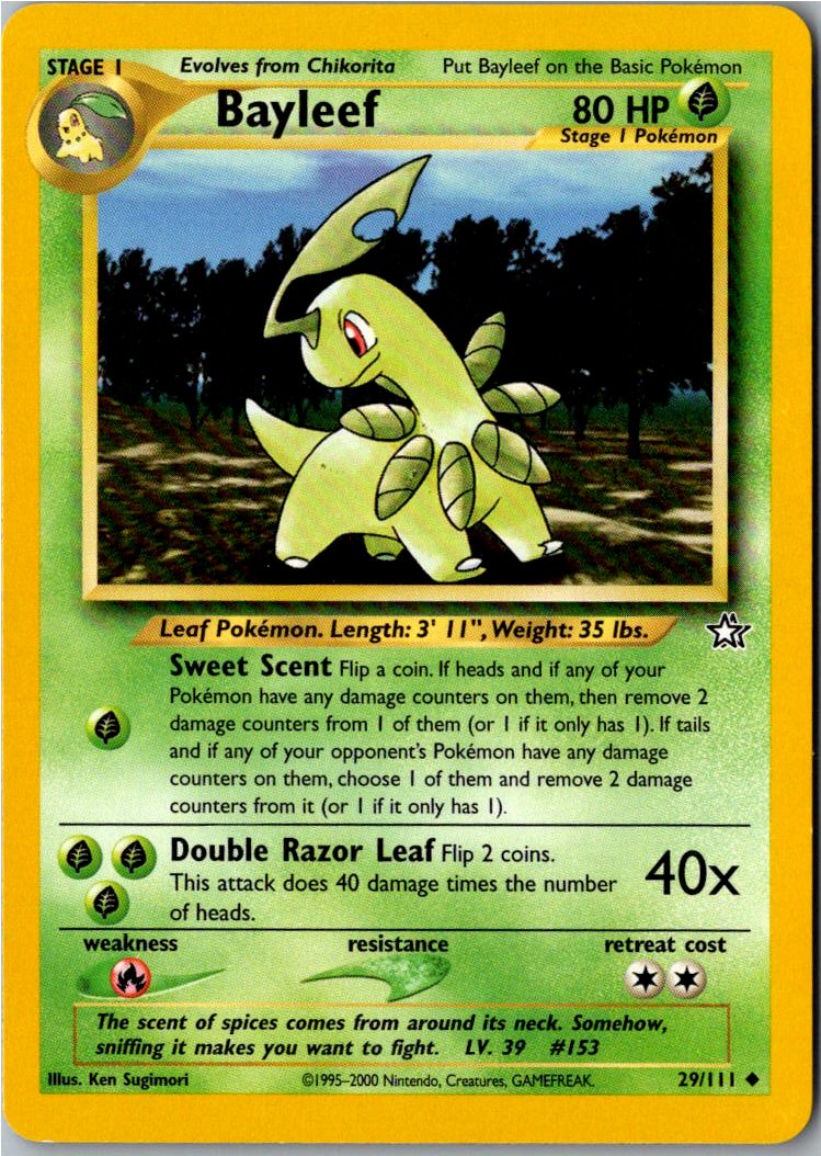 Bayleef Lorblatt 29/111 Neo Genesis – Vorderseite
