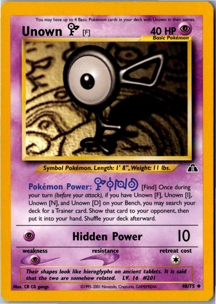 Unown [F] Icognito F 48/75 Neo Entdeckung – Vorderseite