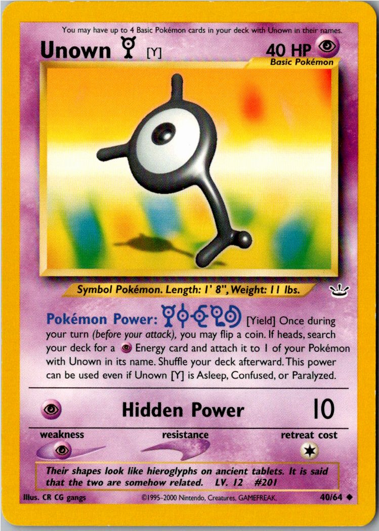 Unown [Y] Icognito Y 40/64 Neo Revelation – Vorderseite