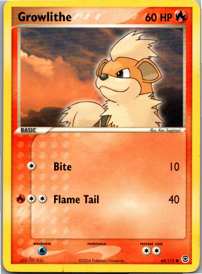 Growlithe Fukano 64/112 EX Feuerrot & Blattgrün – Vorderseite