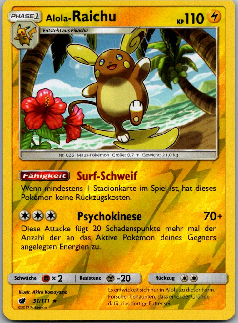 Alola-Raichu 31/111 Aufziehen der Sturmröte – Vorderseite