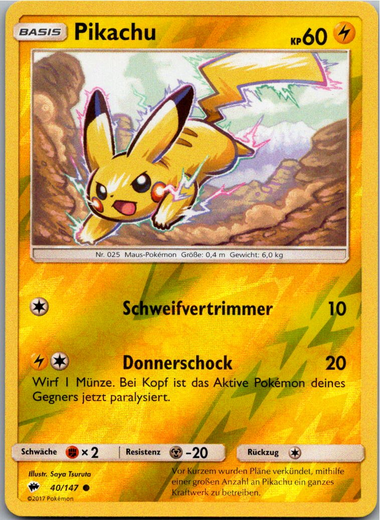 Pikachu 40/147 Nacht in Flammen – Vorderseite