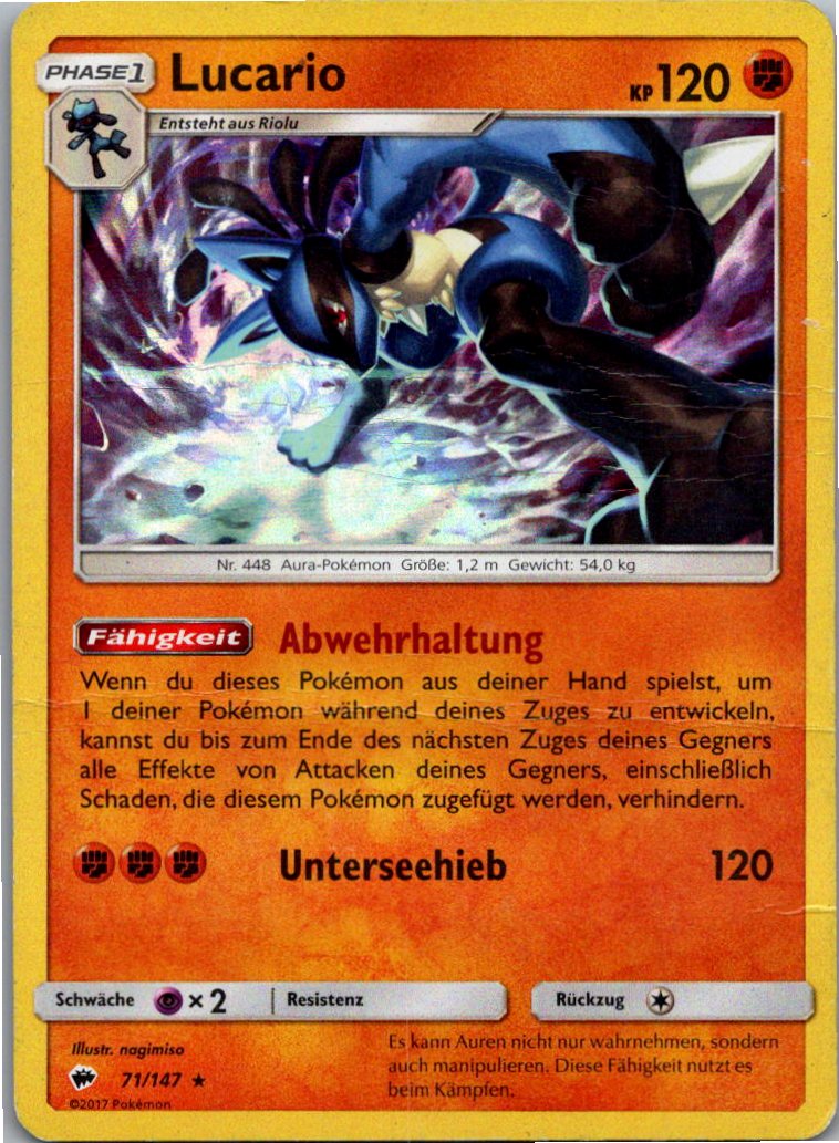 Lucario 71/147 Nacht in Flammen – Vorderseite