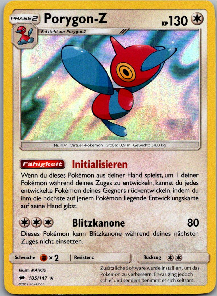 Porygon-Z 105/147 Nacht in Flammen – Vorderseite