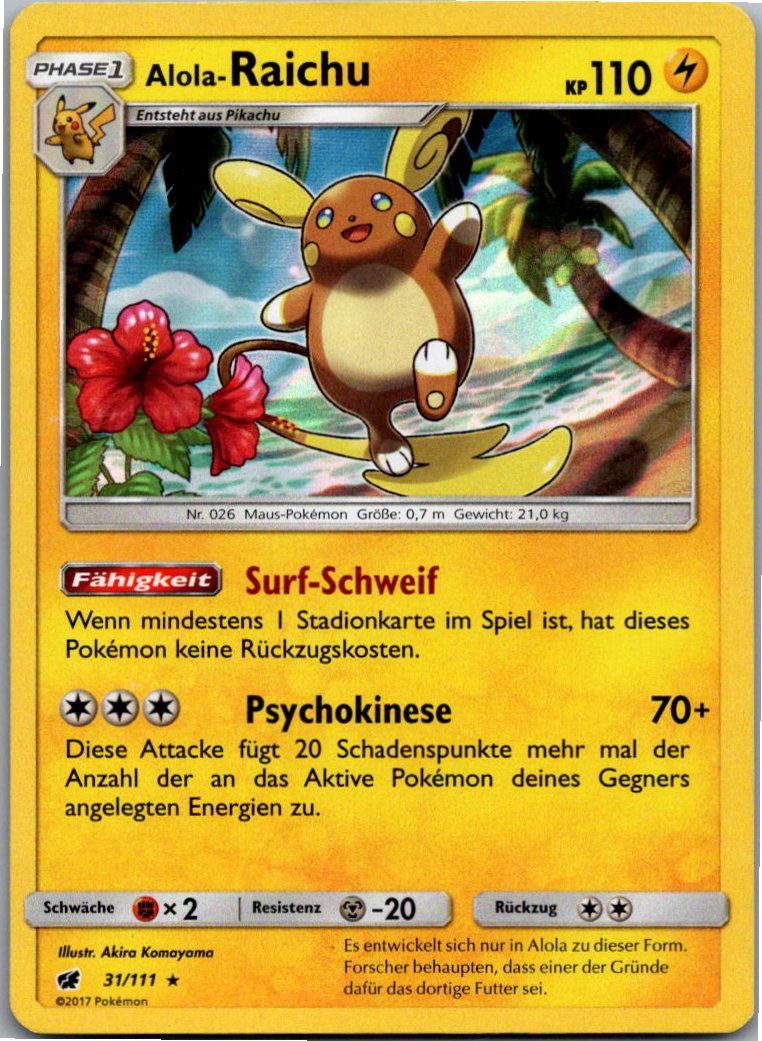 Alola-Raichu 31/111 Aufziehen der Sturmröte – Vorderseite