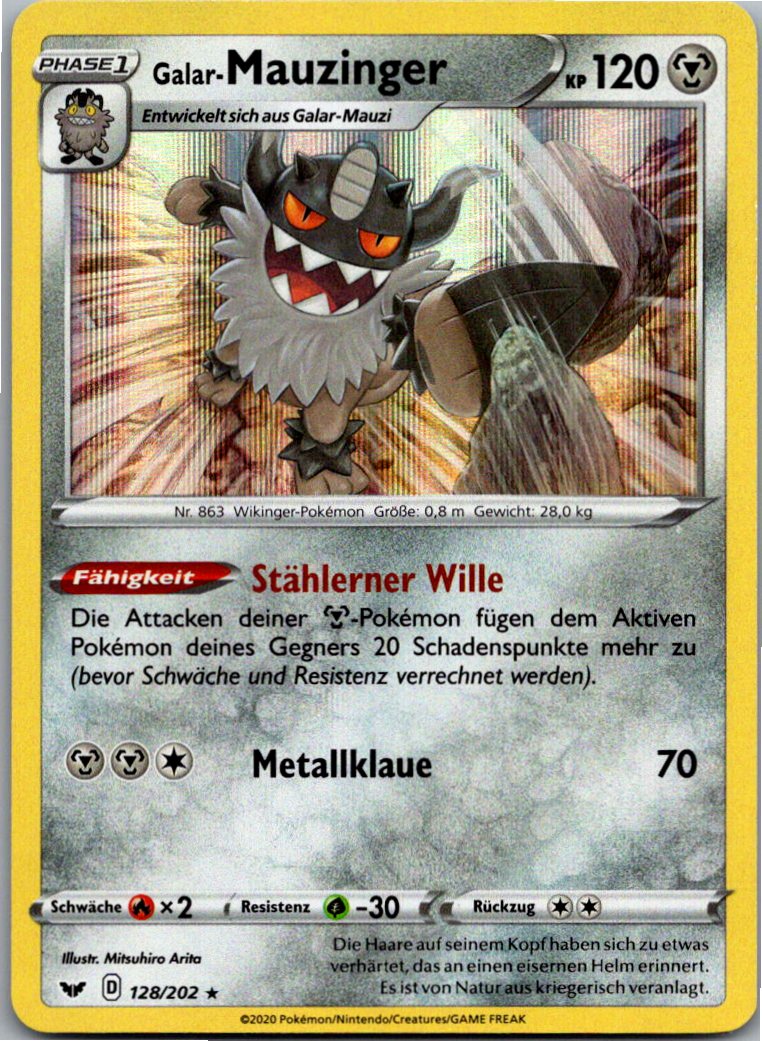 Galar-Mauzinger 128/202 Schwert & Schild – Vorderseite