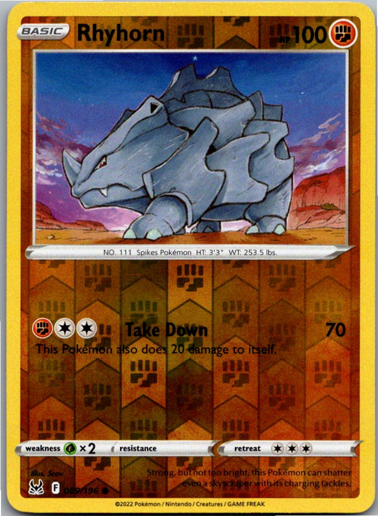 Rhyhorn Rihorn 089/196 Verlorener Ursprung – Vorderseite