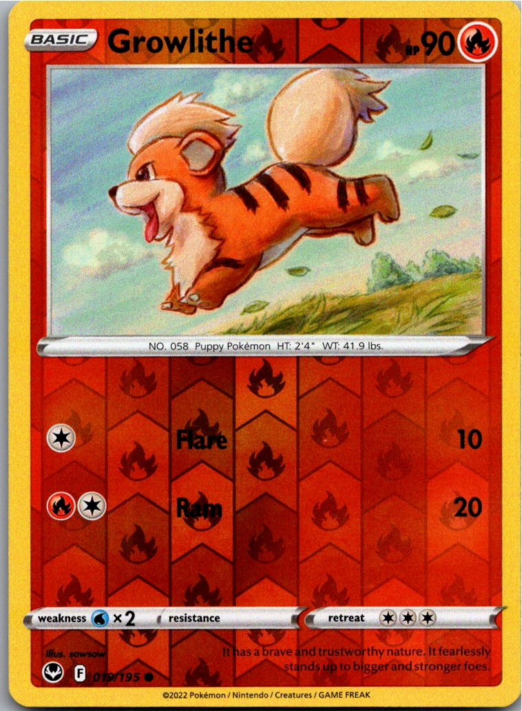 Growlithe Fukano 019/195 Silberne Sturmwinde – Vorderseite