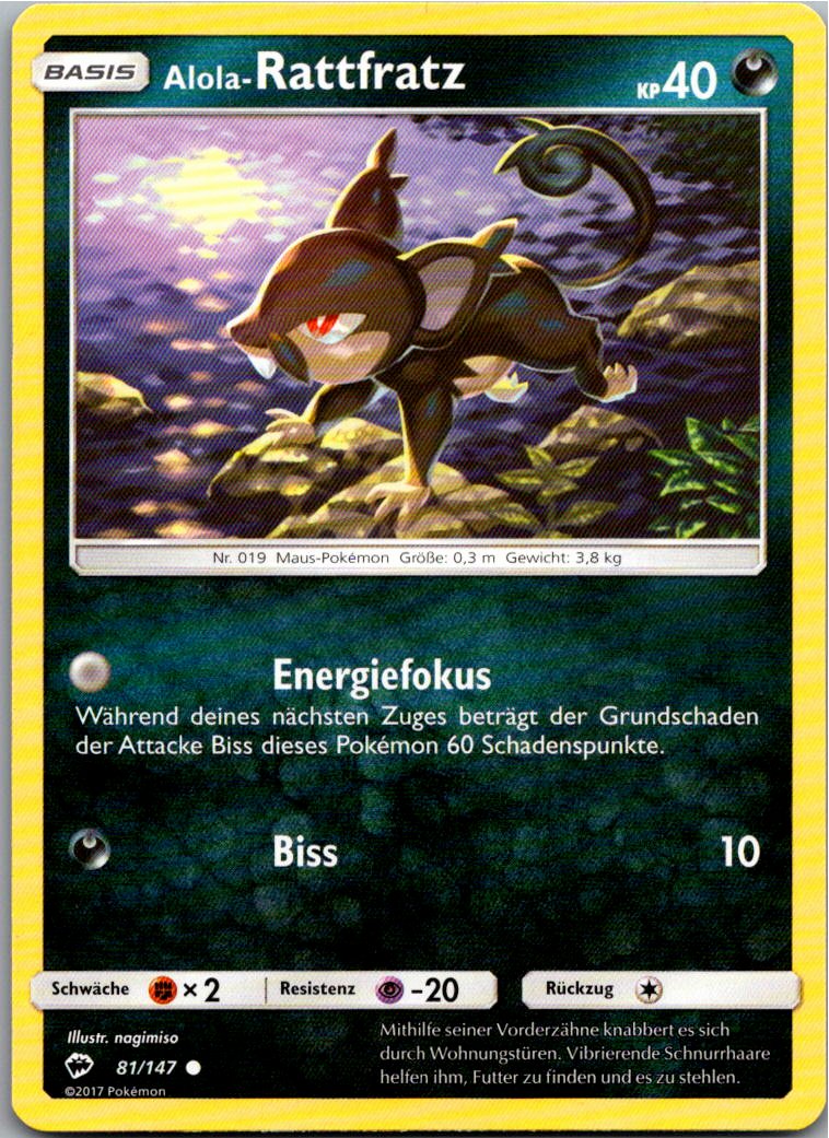 Alola-Rattfratz 81/147 Nacht in Flammen – Vorderseite