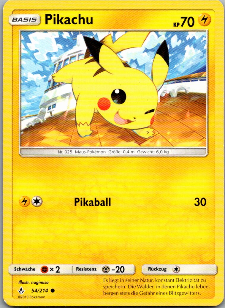 Pikachu 54/214 Kräfte im Einklang – Vorderseite