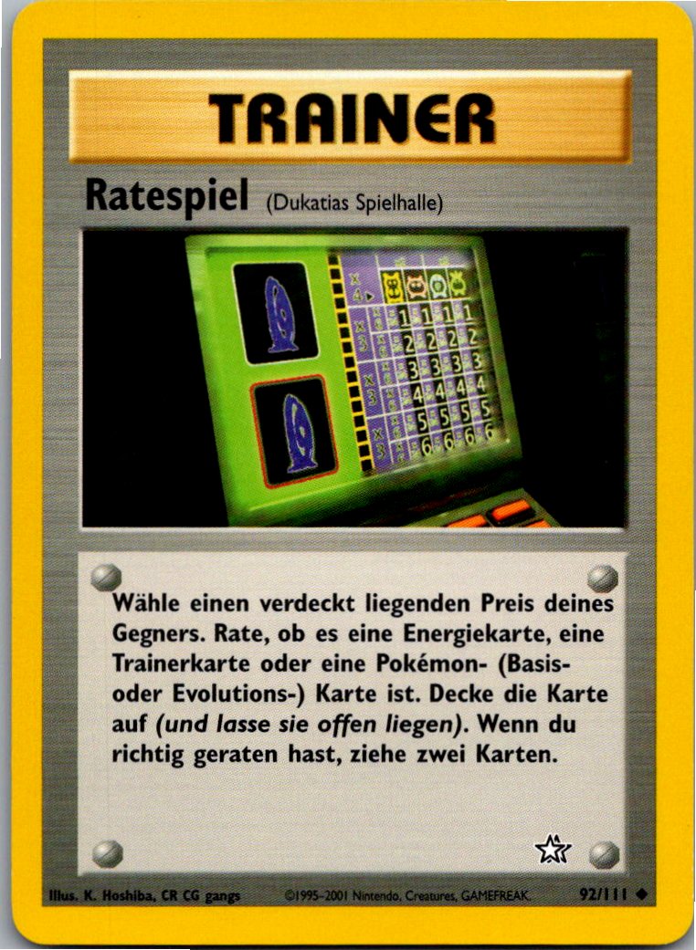 Ratespiel 92/111 Neo Genesis – Vorderseite