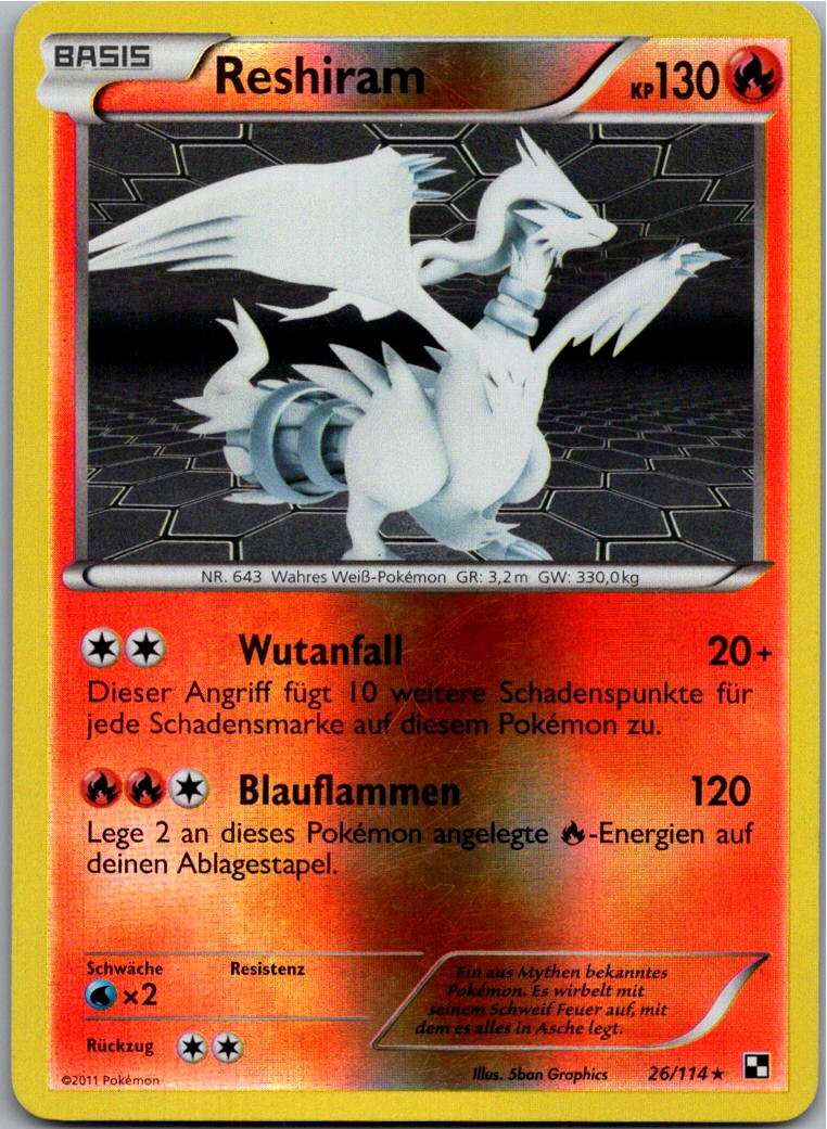 Reshiram 026/114 Schwarz & Weiß – Vorderseite