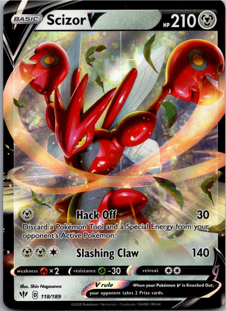 Scizor V Scherox V 118/189 Flammende Finsternis – Vorderseite
