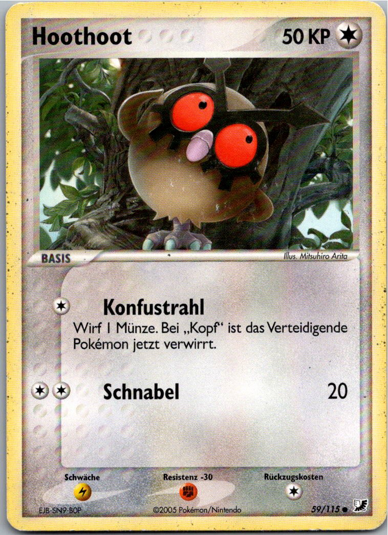 Hoothoot 59/115 EX Verborgene Mächte – Vorderseite