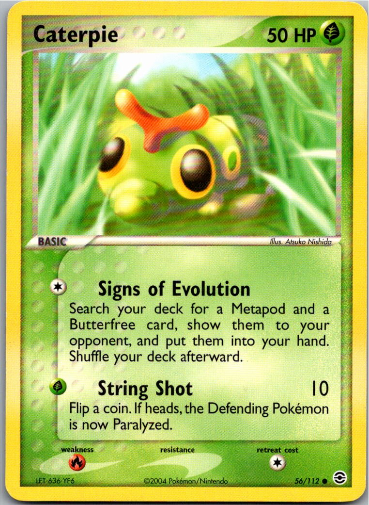 Caterpie Raupy 56/112 EX Feuerrot & Blattgrün – Vorderseite