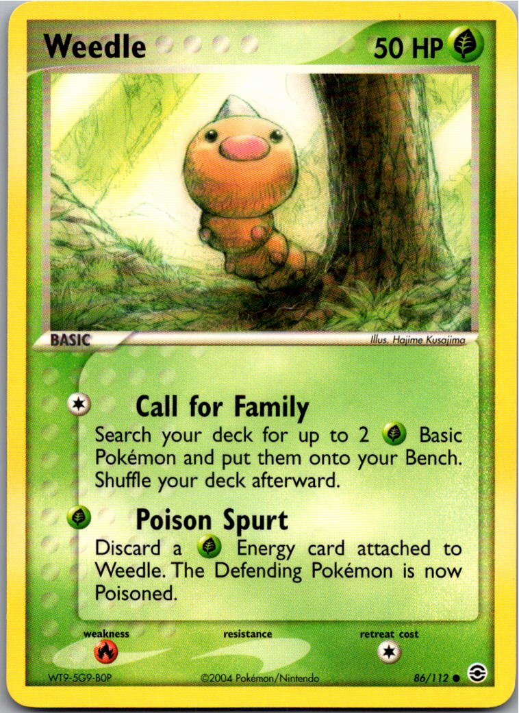 Weedle Hornliu 86/112 EX Feuerrot & Blattgrün – Vorderseite