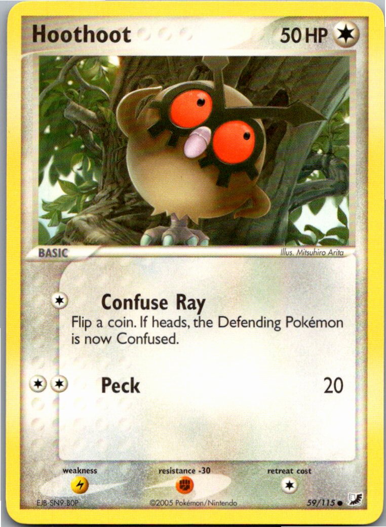Hoothoot 59/115 EX Verborgene Mächte – Vorderseite