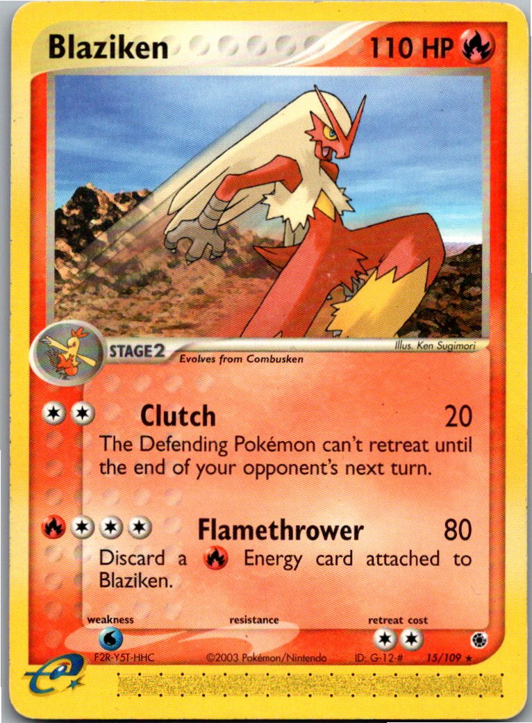 Blaziken Lohgock 15/109 EX Rubin & Saphir – Vorderseite