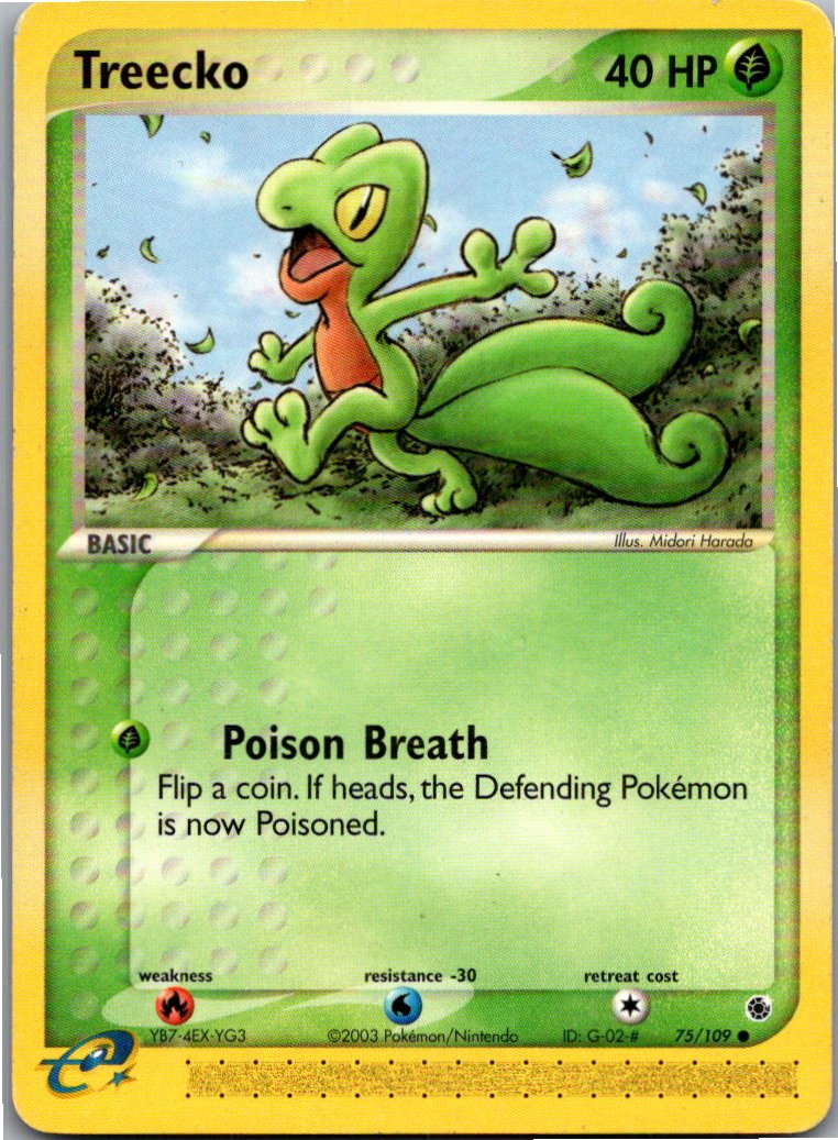 Treecko Geckarbor 75/109 EX Rubin & Saphir – Vorderseite