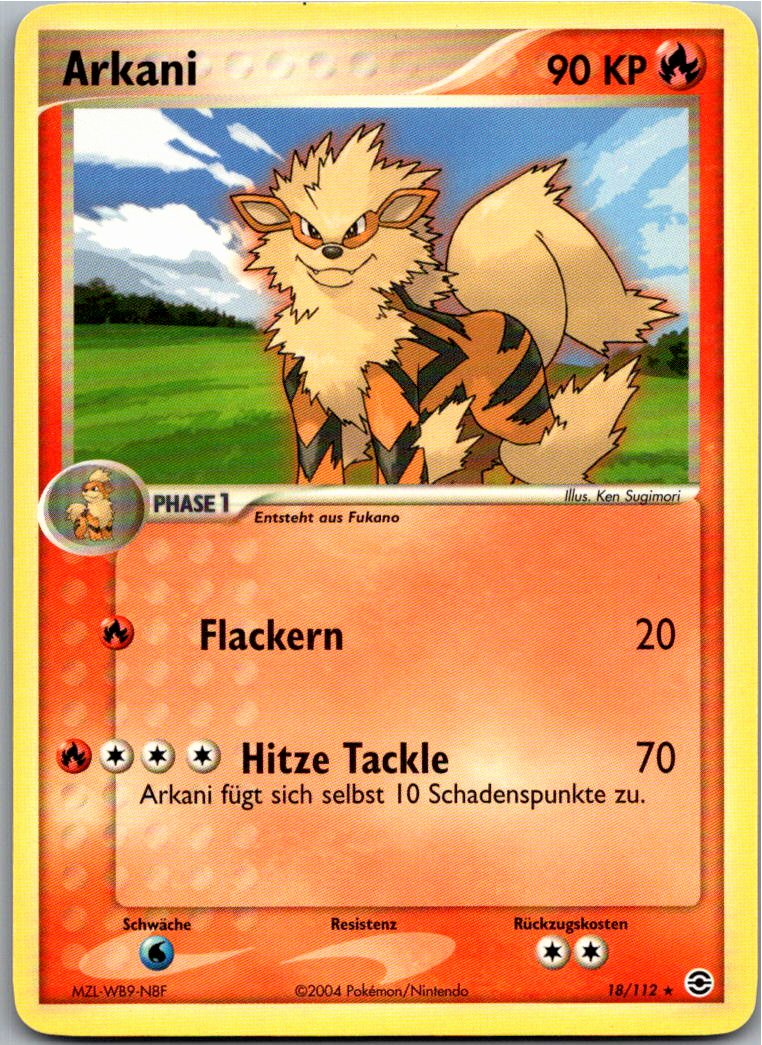 Arcanine Arkani 18/112 EX Feuerrot & Blattgrün – Vorderseite