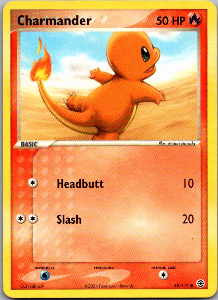 Charmander Glumanda 58/112 EX Feuerrot & Blattgrün – Vorderseite