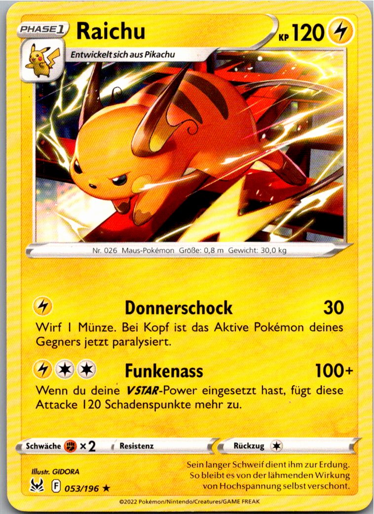 Raichu 053/196 Verlorener Ursprung – Vorderseite
