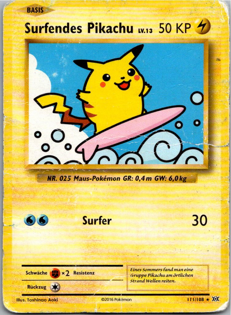 Surfendes Pikachu 111/108 Evolution – Vorderseite