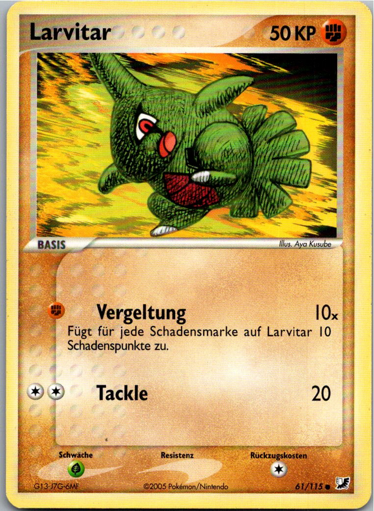 Larvitar 61/115 EX Verborgene Mächte – Vorderseite