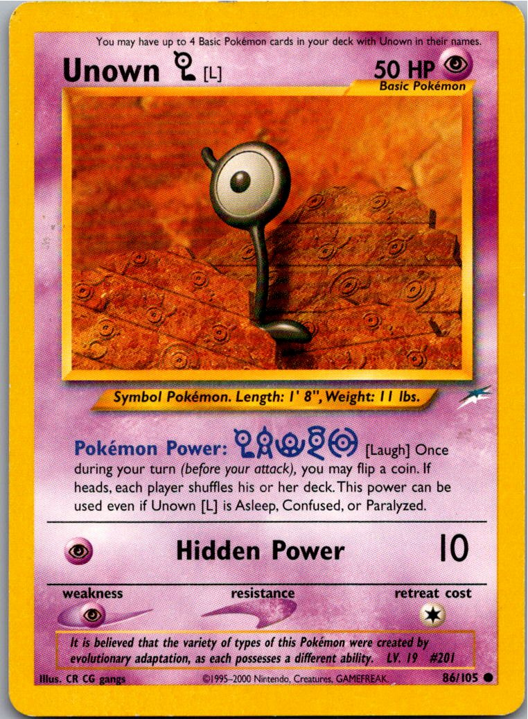 Unown [L] Icognito L 86/105 Neo Destiny – Vorderseite