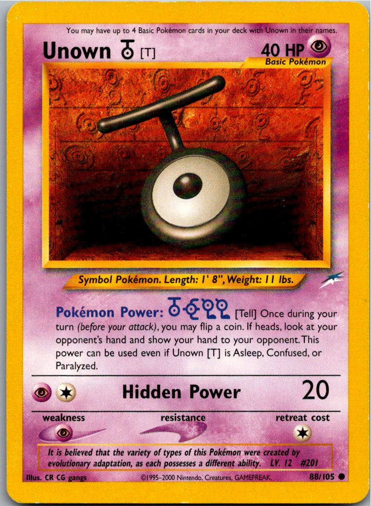 Unown [T] Icognito T 88/105 Neo Destiny – Vorderseite