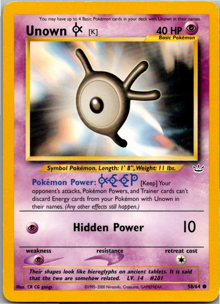 Unown [K] Icognito K 58/64 Neo Revelation – Vorderseite