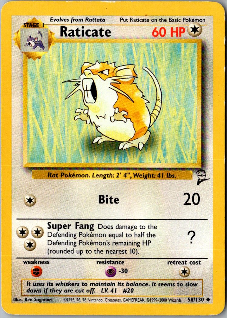 Raticate Rattikarl 58/130 Base Set 2 – Vorderseite