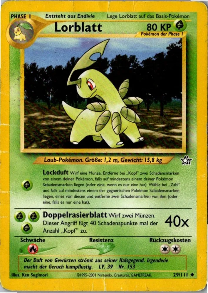 Bayleef 29/111 Neo Genesis – Vorderseite